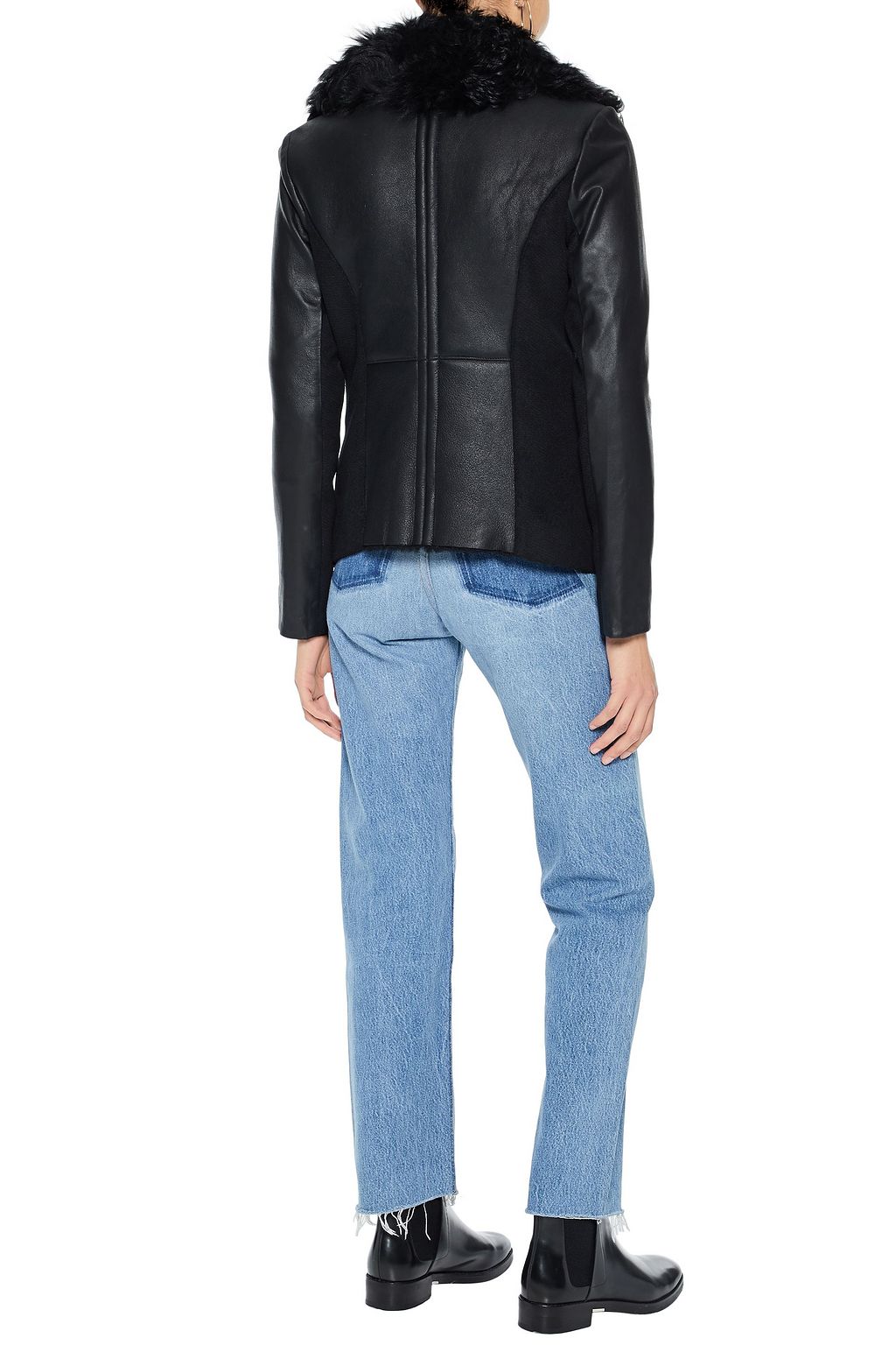 ASHLEY B. Wool-paneled shearling and leather biker jacket