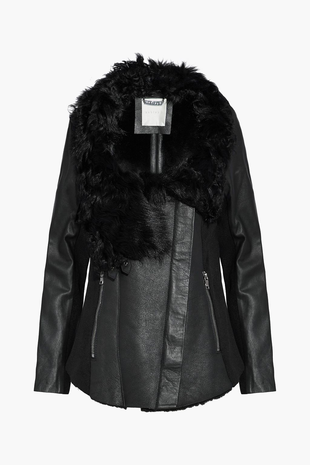 ASHLEY B. Wool-paneled shearling and leather biker jacket | THE OUTNET