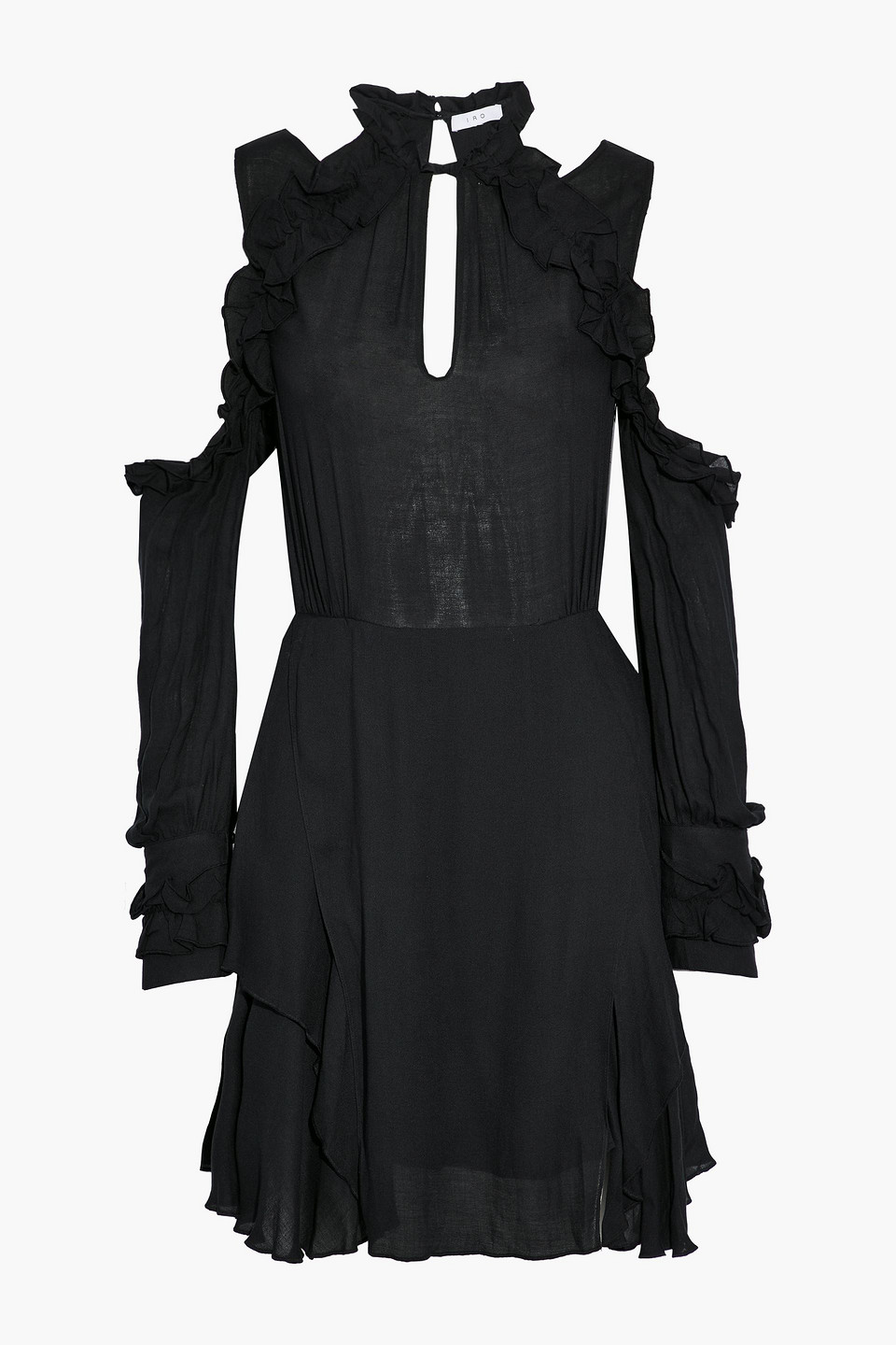 iro - cold-shoulder ruffled cutout crepe de chine mini dress - black - fr 36