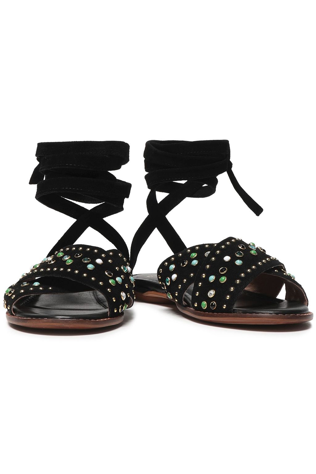 MAJE Lace-up studded suede sandals