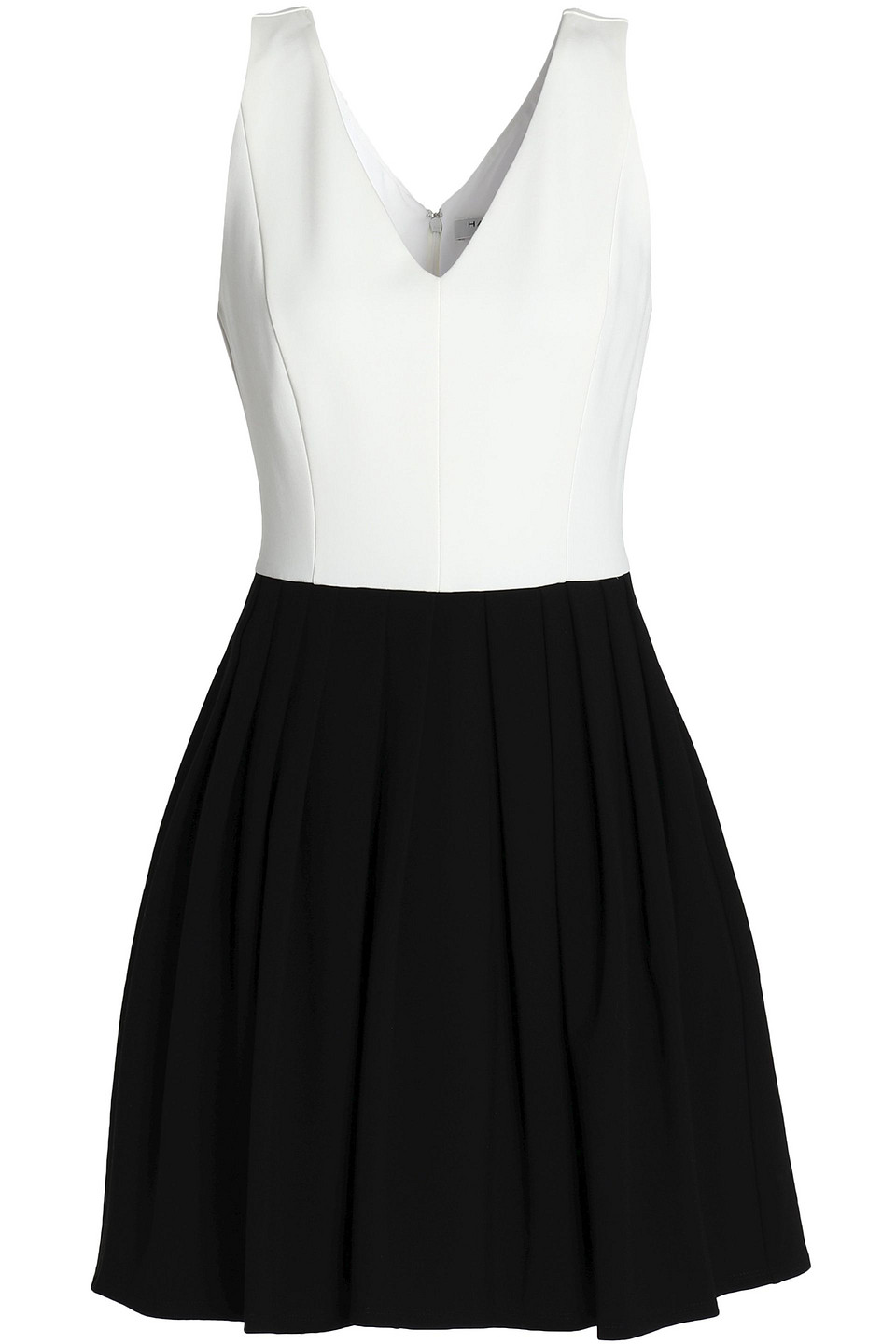 Two-tone pleated ponte mini dress