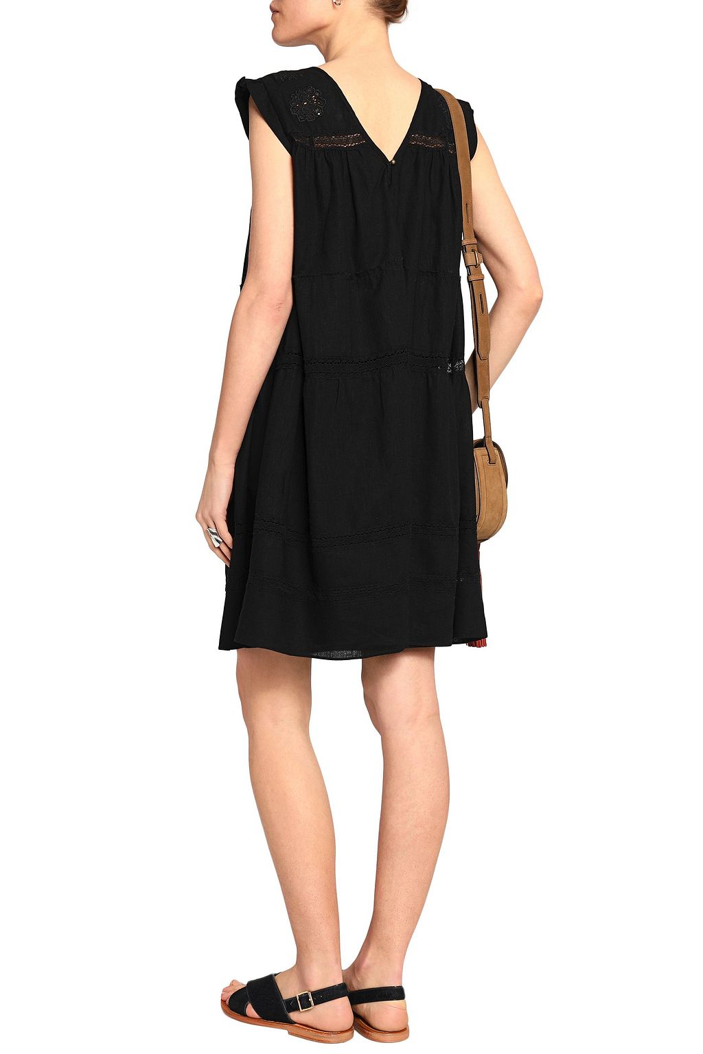 CURRENT/ELLIOTT Crochet-trimmed linen and cotton-blend mini dress