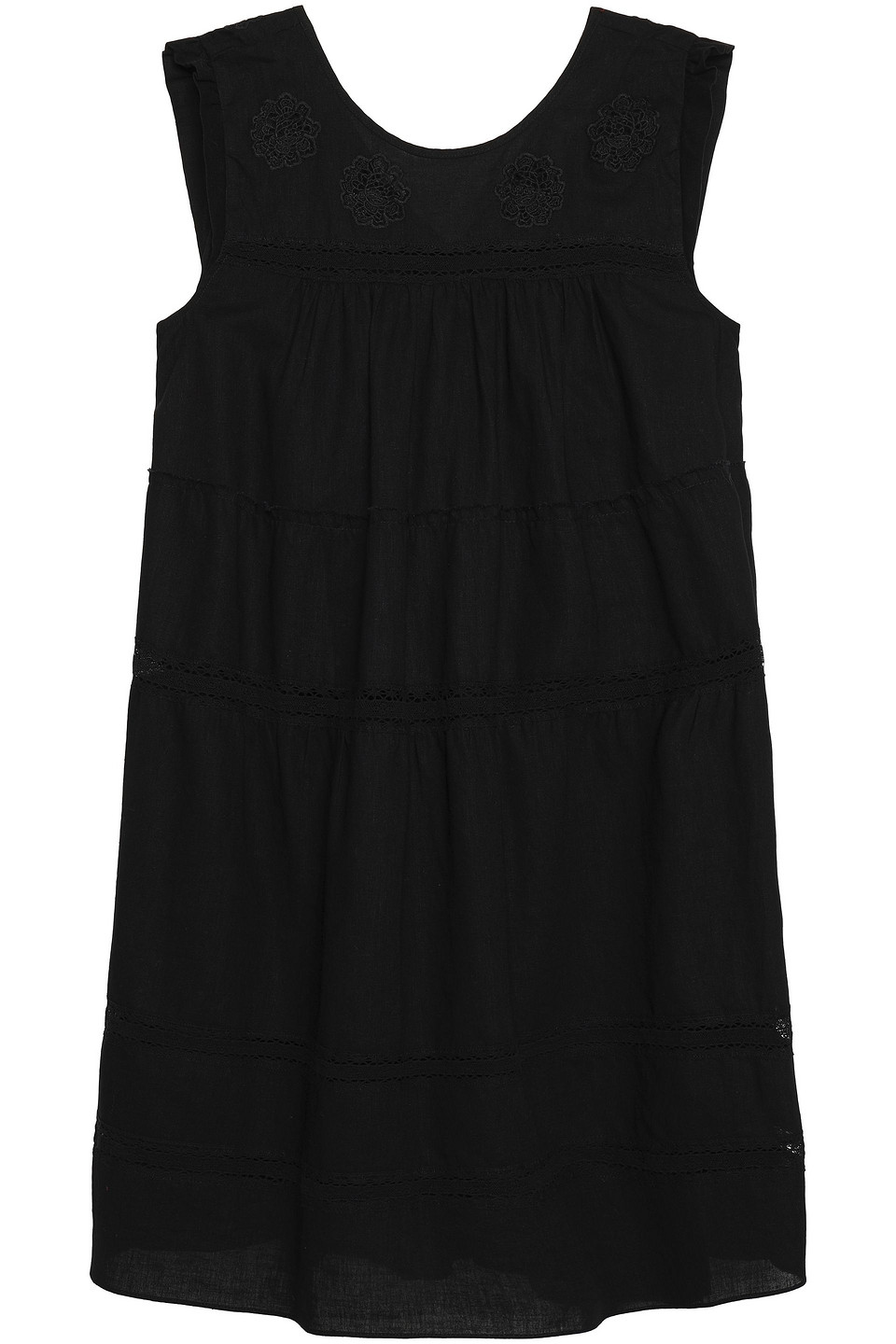 Crochet-trimmed linen and cotton-blend mini dress