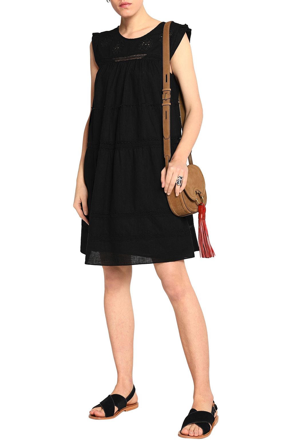 CURRENT/ELLIOTT Crochet-trimmed linen and cotton-blend mini dress
