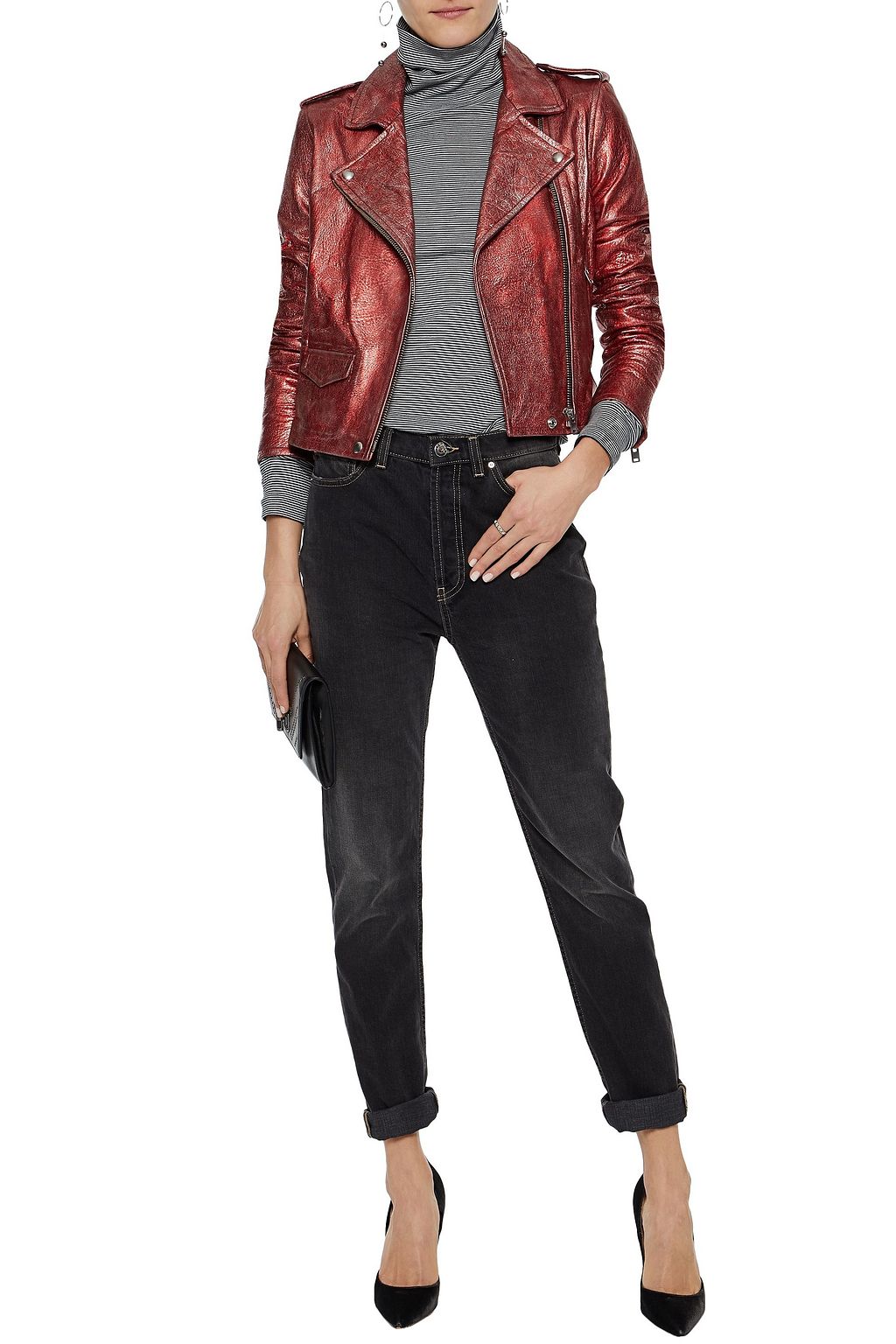 IRO Metallic cracked-leather biker jacket