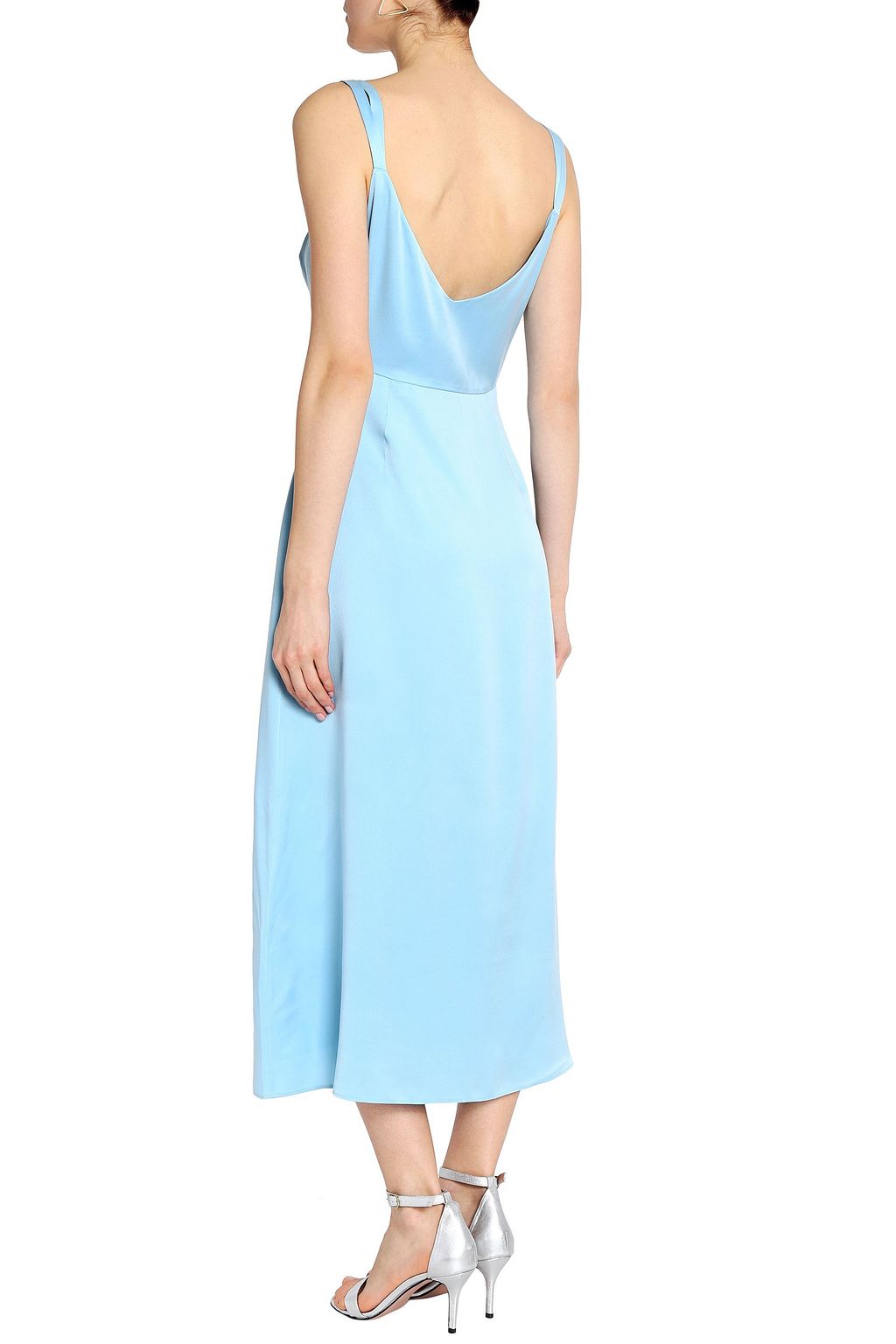 baby blue satin midi dress