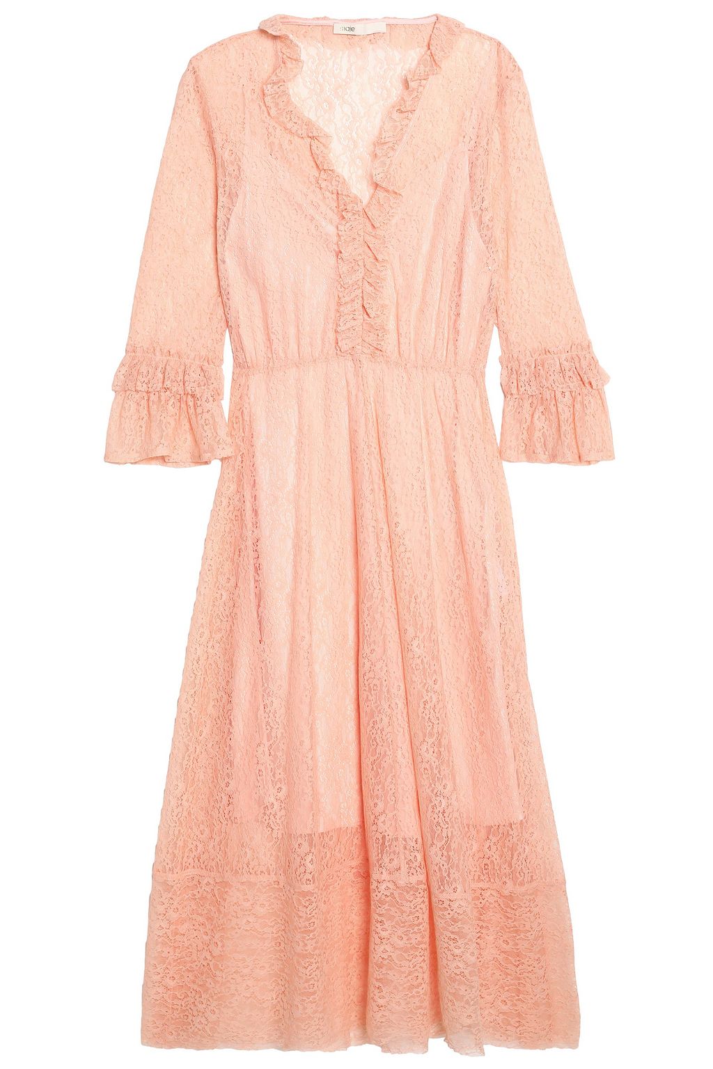 peach lace midi dress