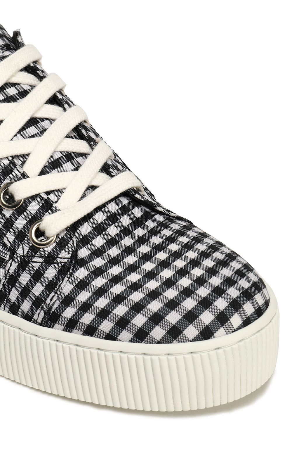 CLAUDIE PIERLOT Lace-up gingham leather-trimmed canvas sneakers