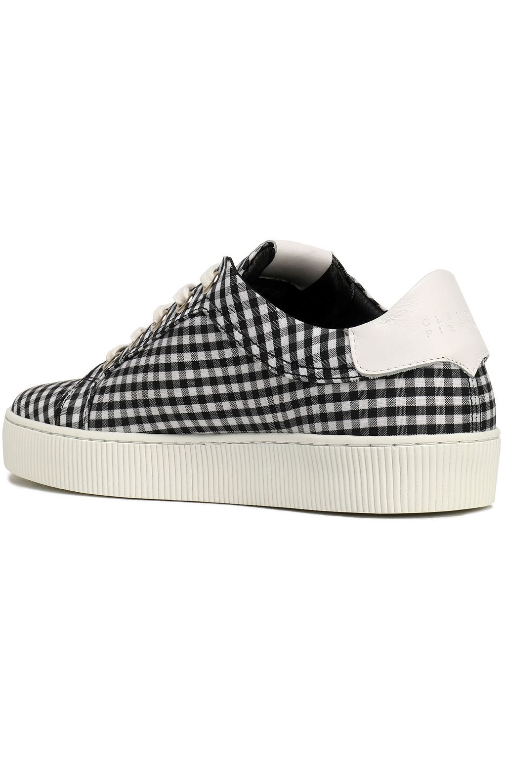 CLAUDIE PIERLOT Lace-up gingham leather-trimmed canvas sneakers
