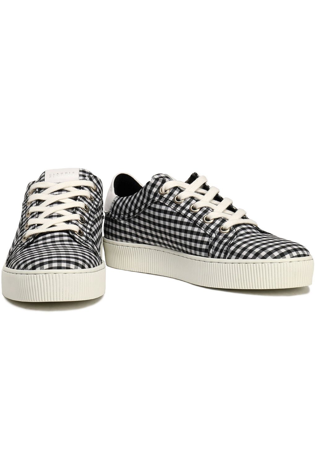 CLAUDIE PIERLOT Lace-up gingham leather-trimmed canvas sneakers