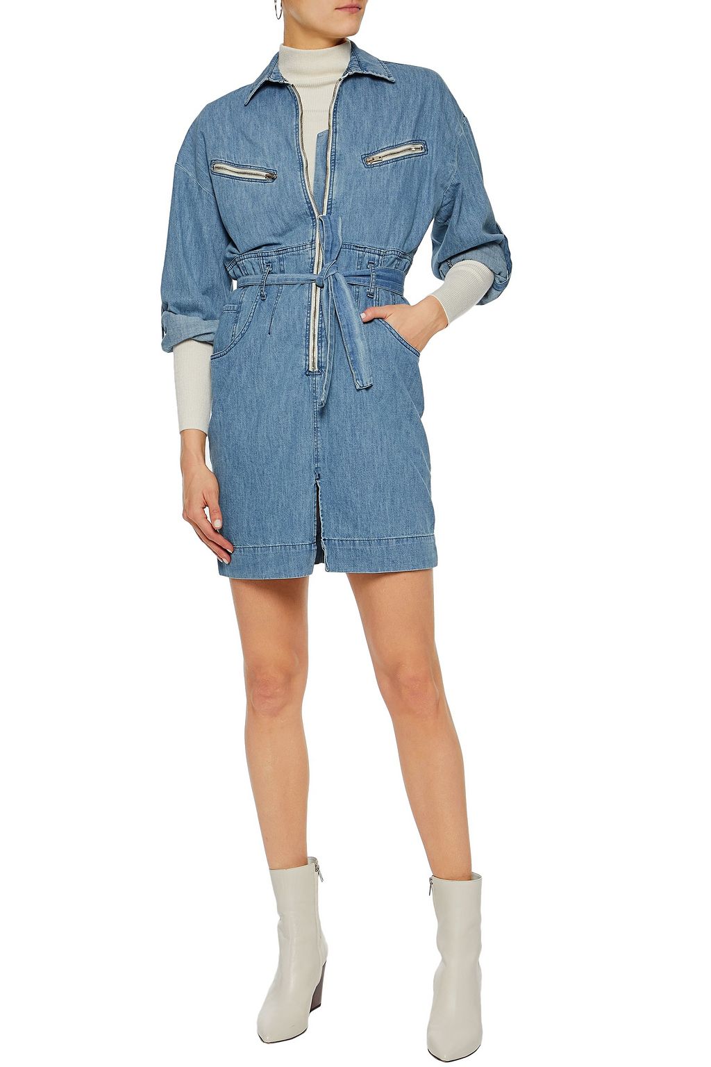 Mid denim Phibie belted denim mini 