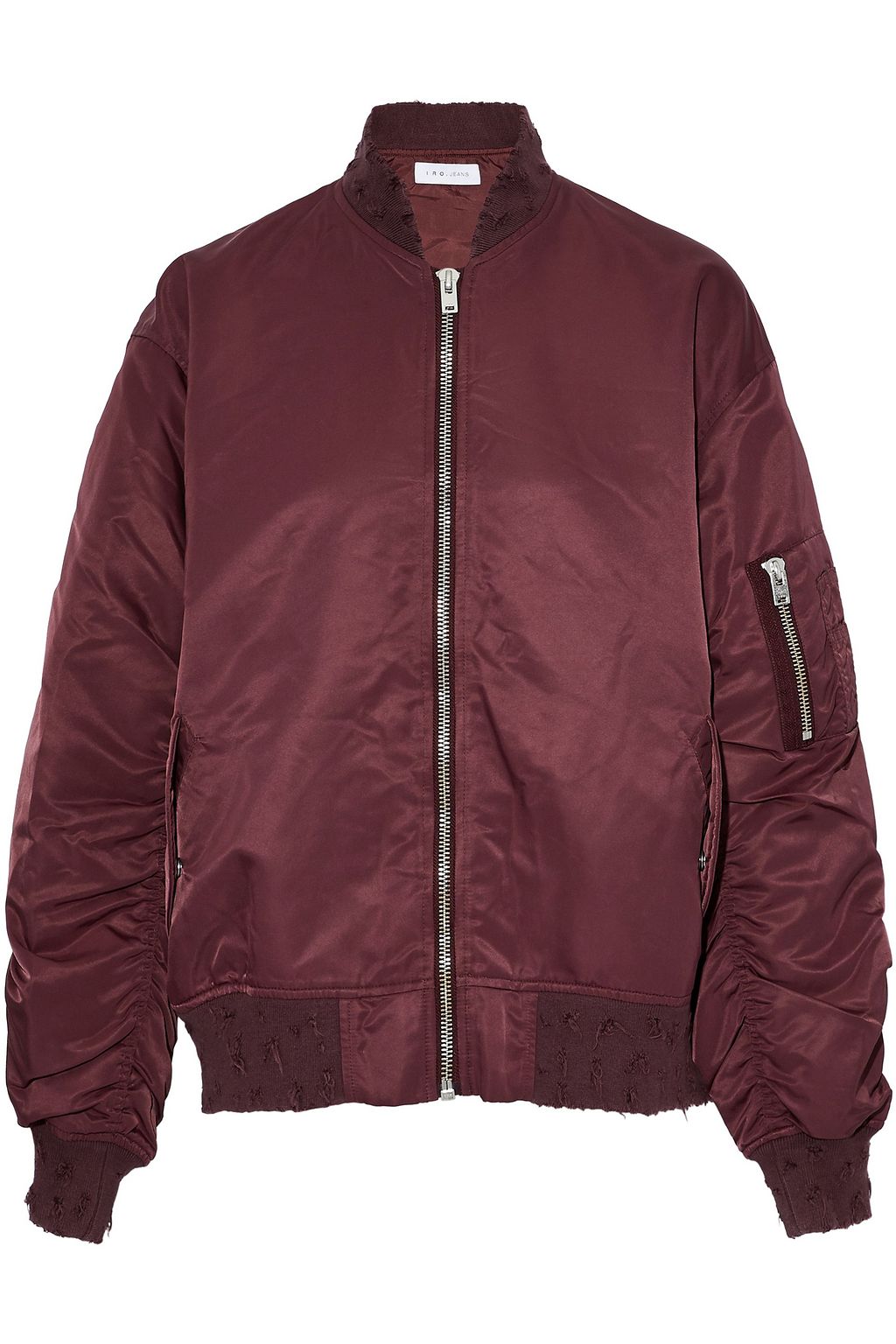 Burgundy Distressed ruched shell bomber jacket | IRO | THE OUTNET