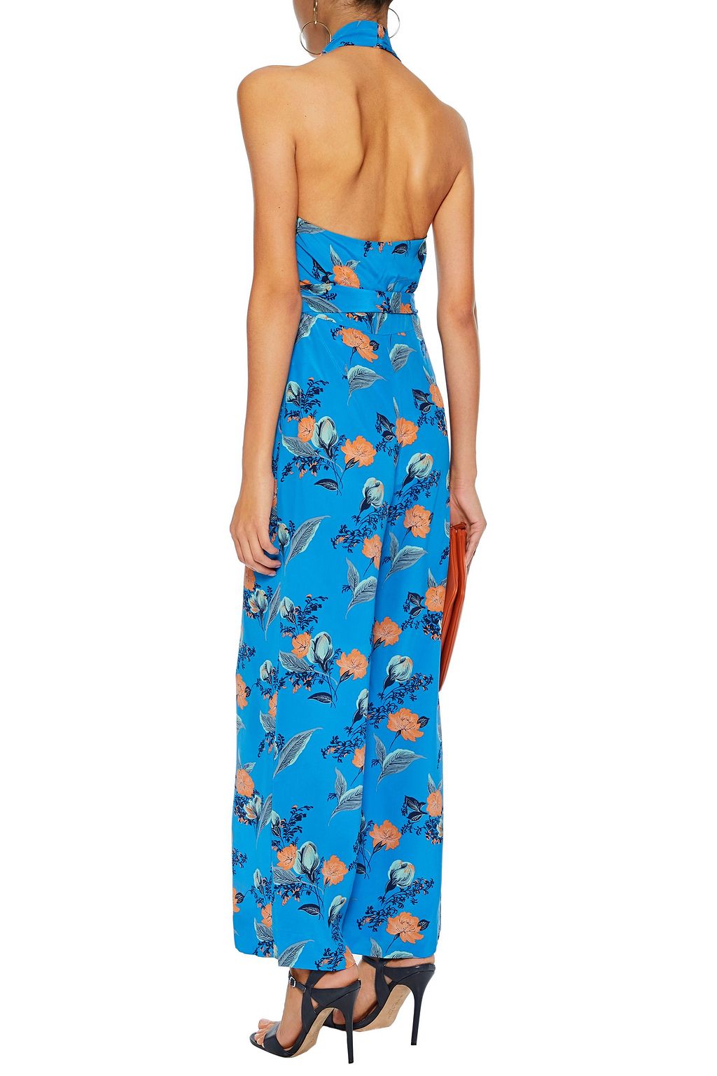 DIANE VON FURSTENBERG Belted floral-print silk crepe de chine halterneck jumpsuit