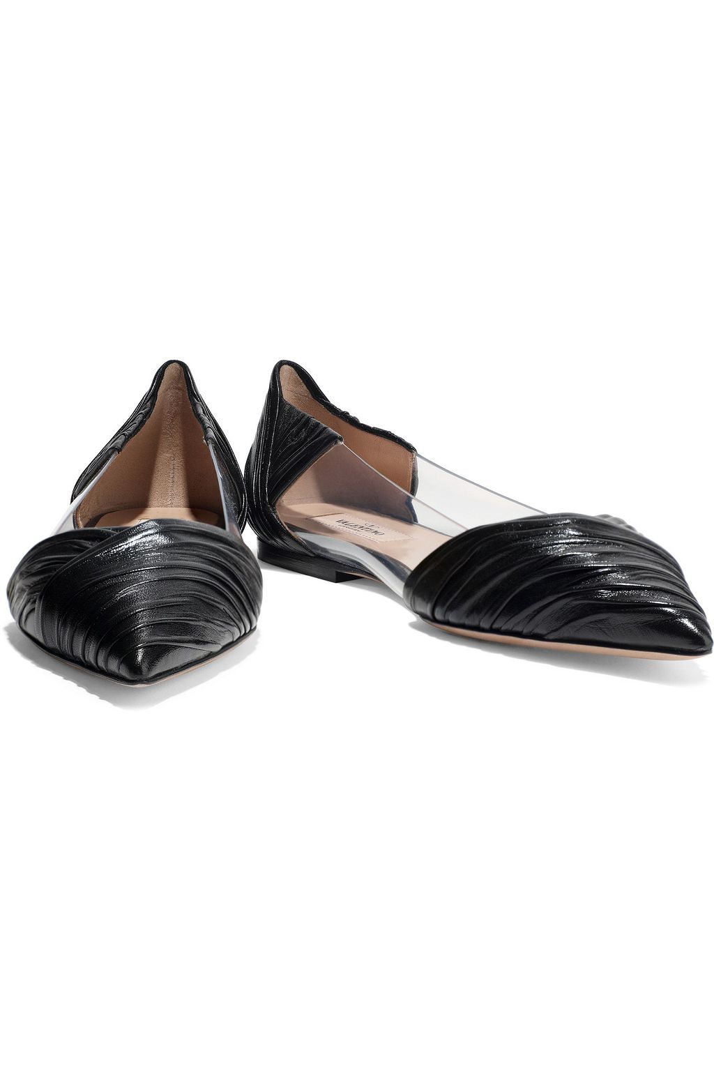 VALENTINO GARAVANI PVC-paneled leather point-toe flats