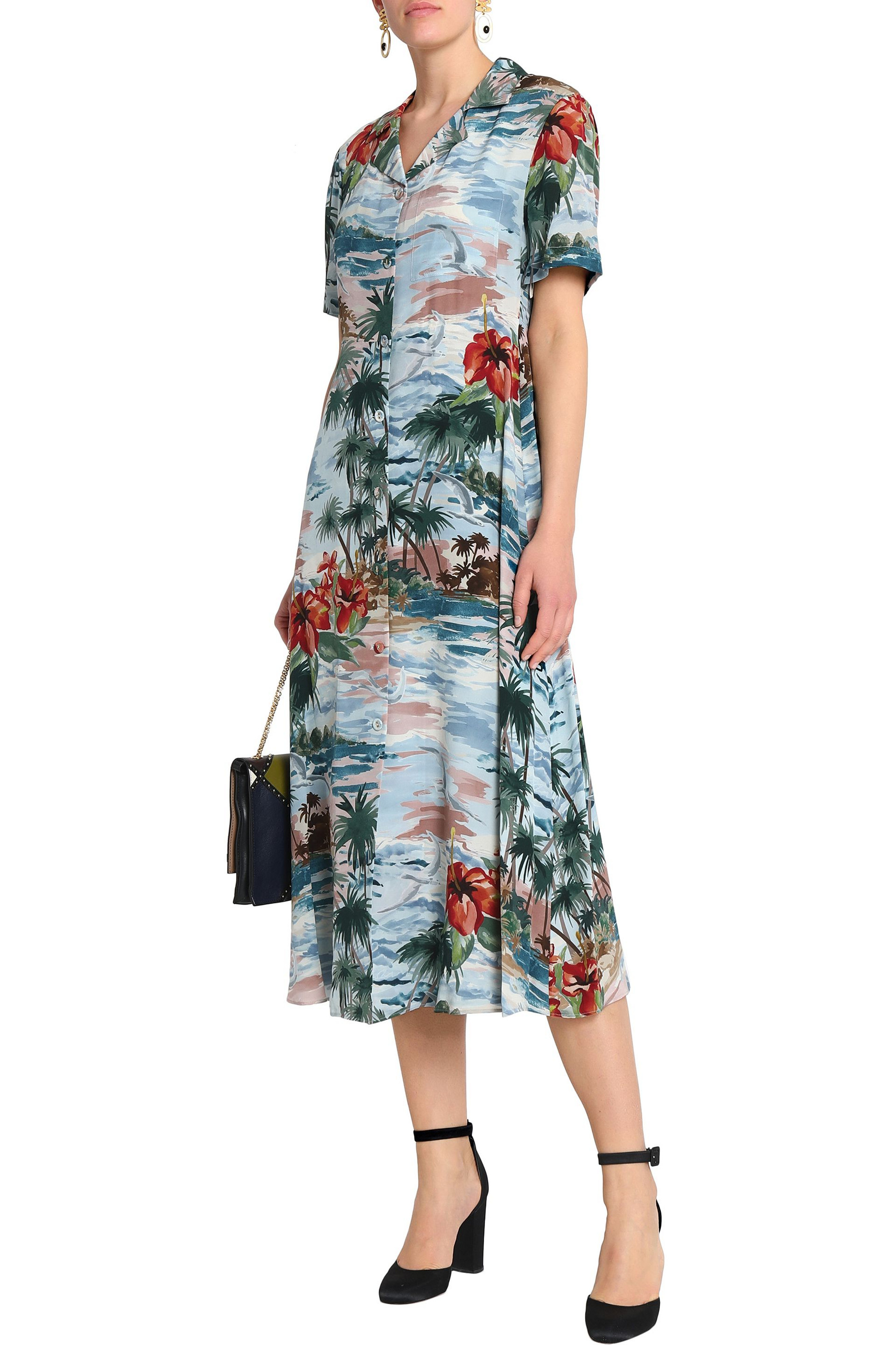 Valentino Garavani Printed silk crepe de chine midi shirt dress