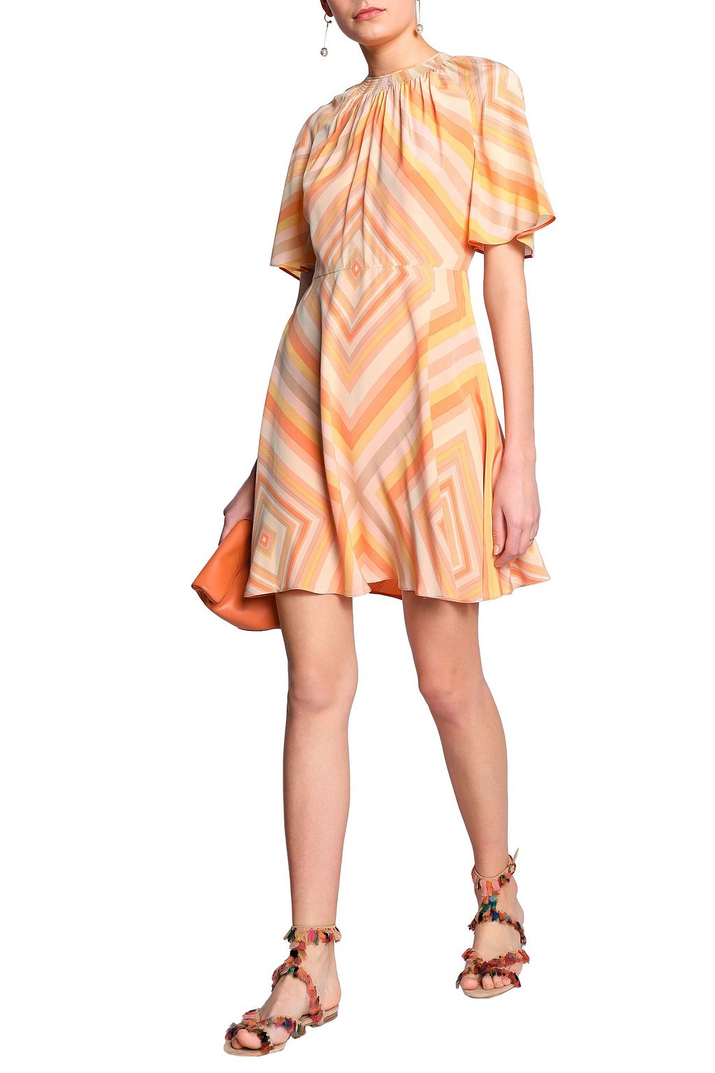 VALENTINO GARAVANI Gathered printed silk-crepe mini dress