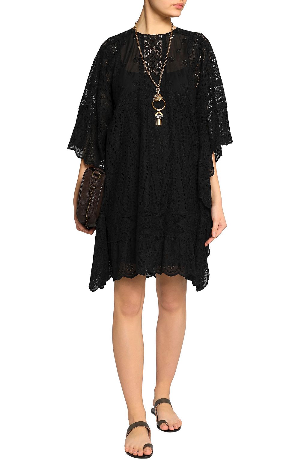 VALENTINO GARAVANI Draped broderie anglaise cotton-blend mini dress