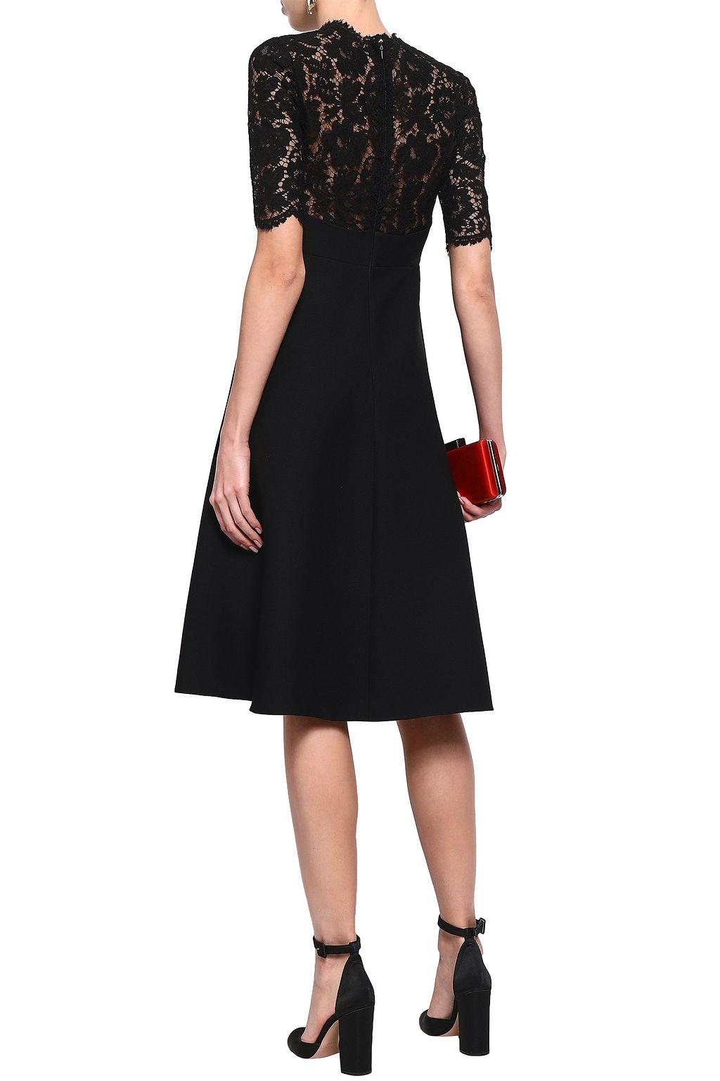 VALENTINO GARAVANI Lace-paneled wool and silk-blend crepe dress