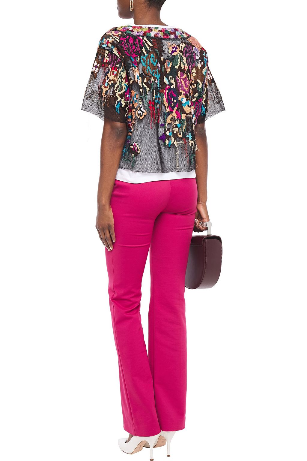 VALENTINO GARAVANI Layered embellished tulle and jersey top