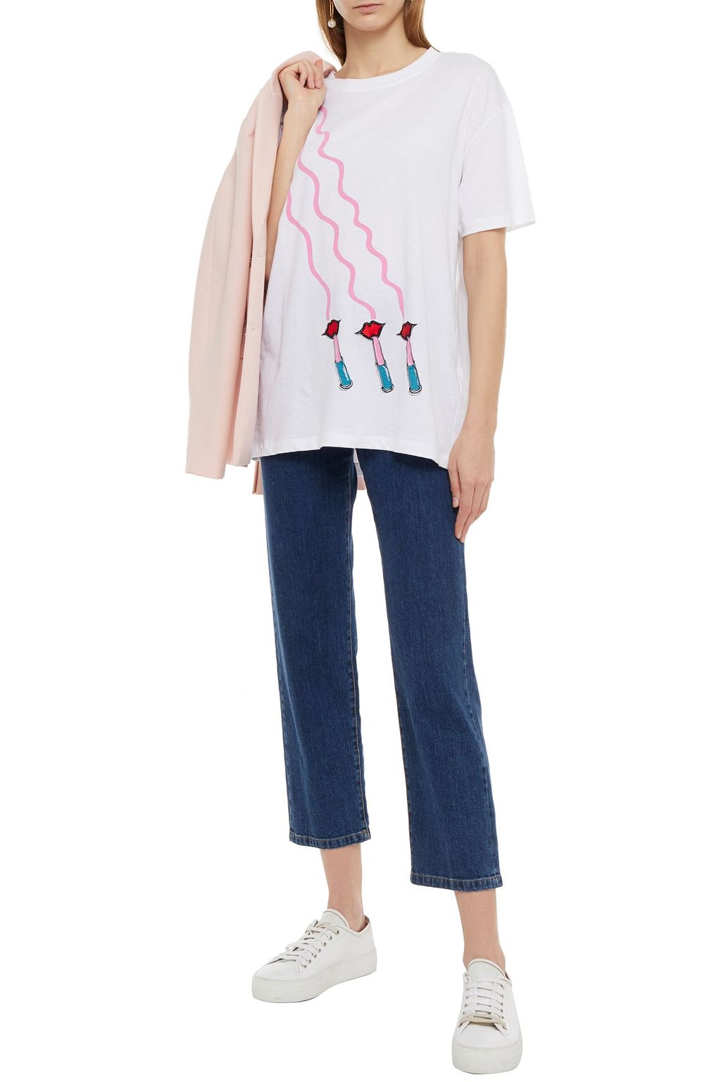 VALENTINO GARAVANI Bead-embellished printed cotton-jersey T-shirt
