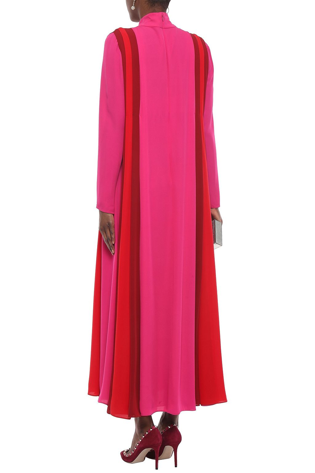 VALENTINO GARAVANI Color-block silk-crepe turtleneck maxi dress