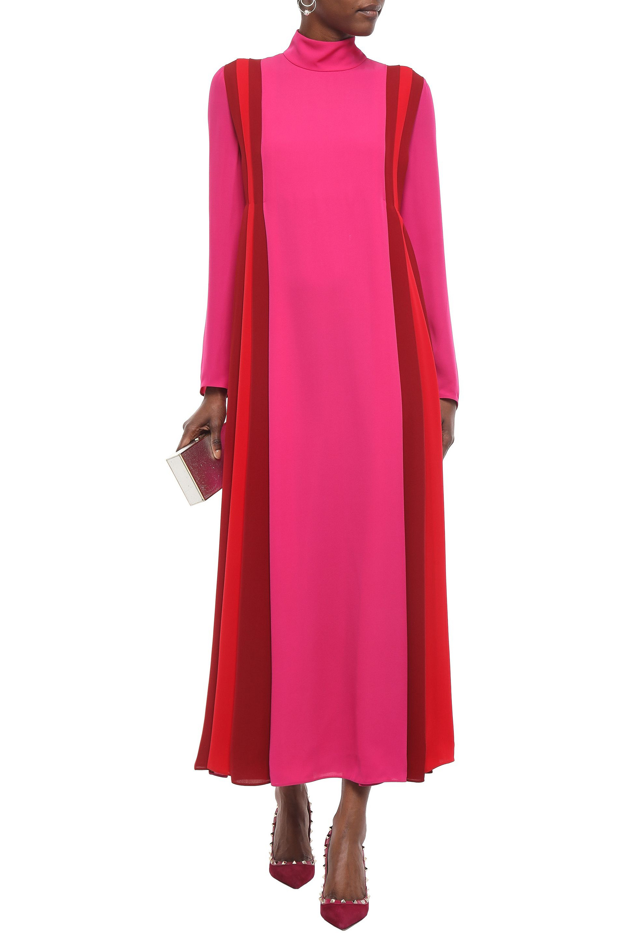 Valentino Garavani Color-block silk-crepe turtleneck maxi dress