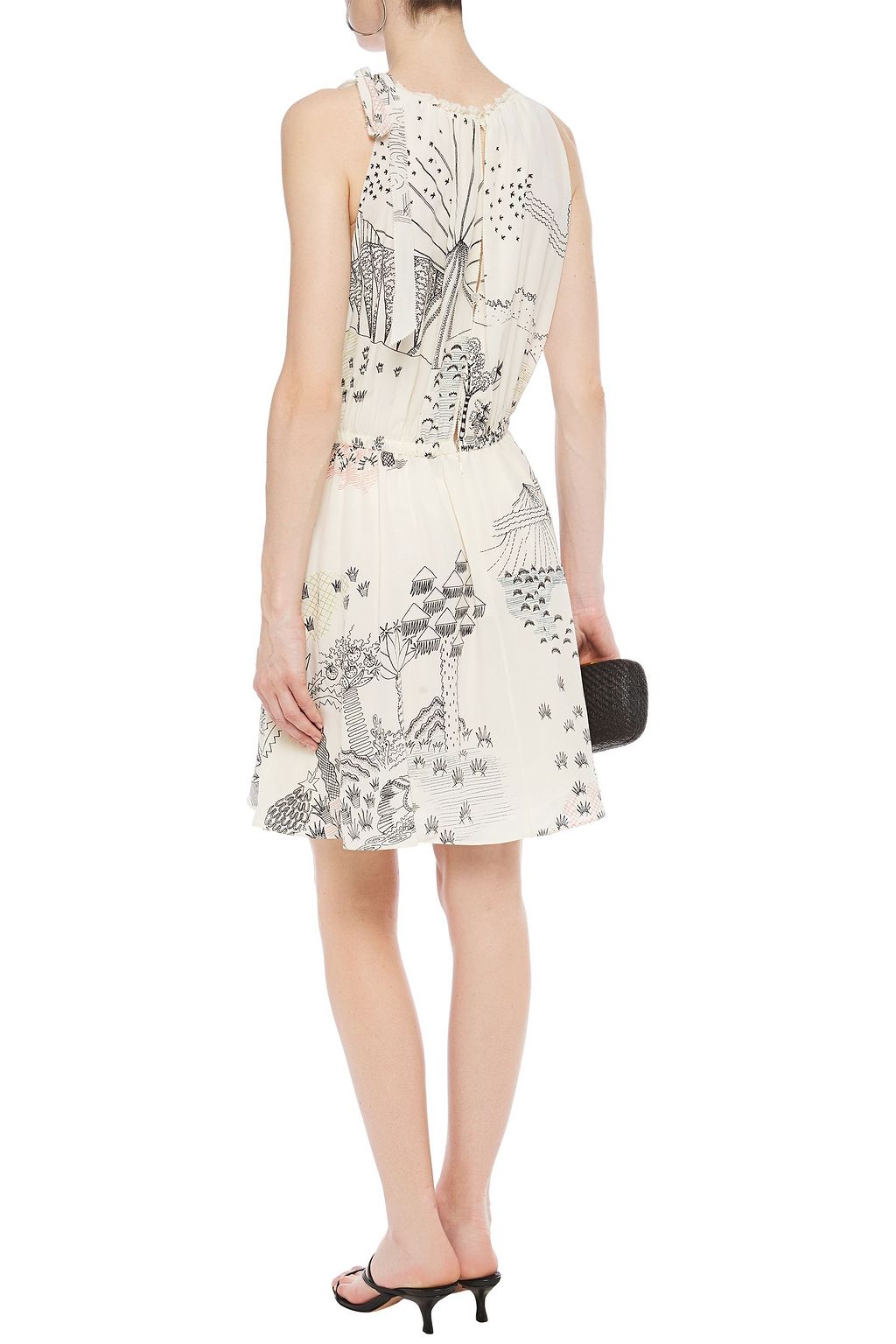 VALENTINO GARAVANI Bow-detailed gathered silk crepe de chine mini dress