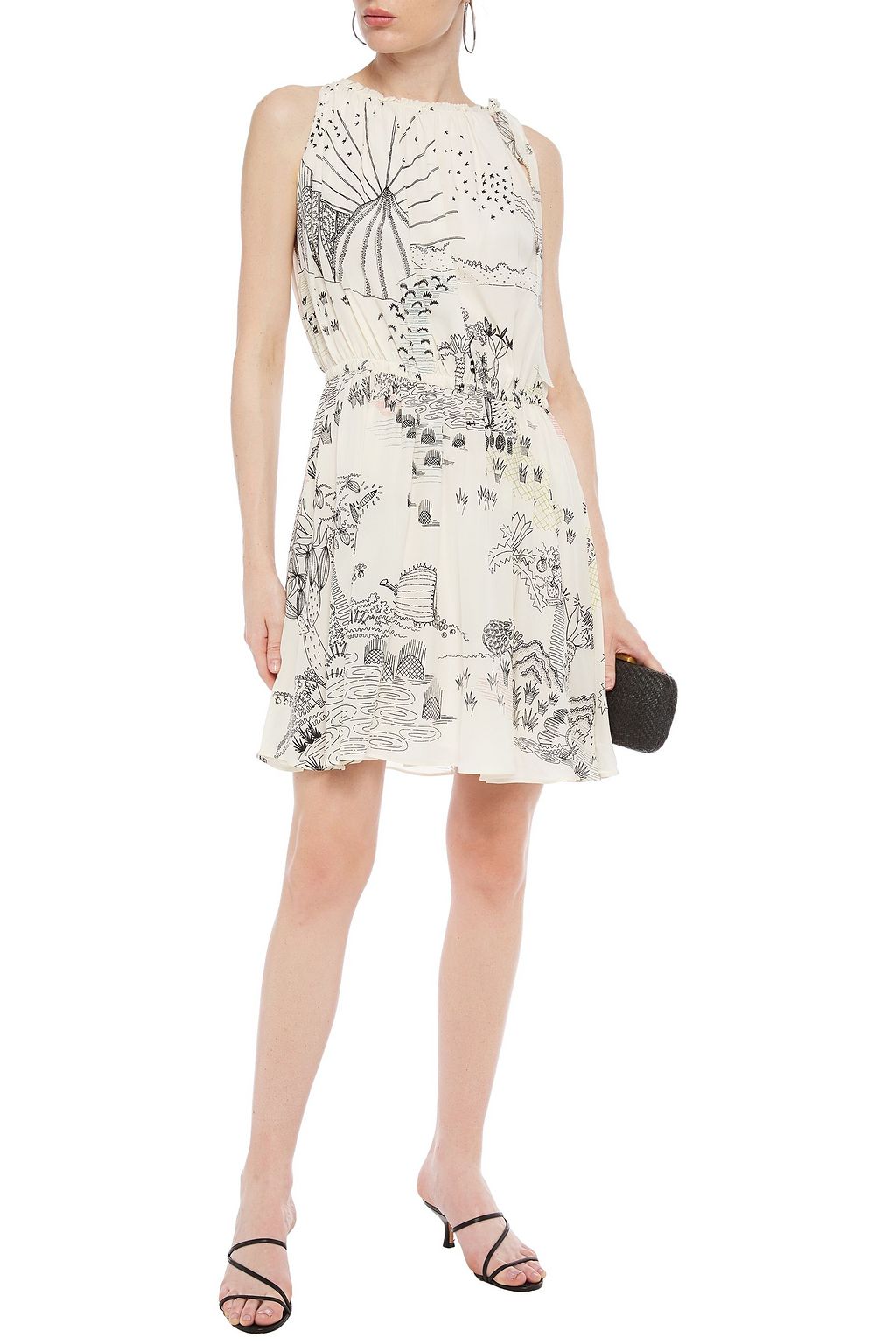 VALENTINO GARAVANI Bow-detailed gathered silk crepe de chine mini dress