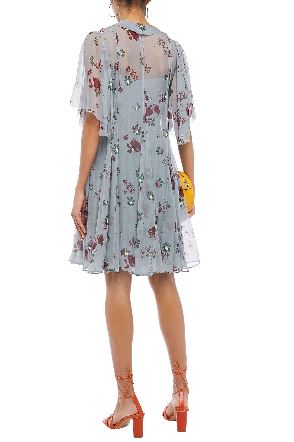 VALENTINO GARAVANI Fluted floral-print silk-voile dress