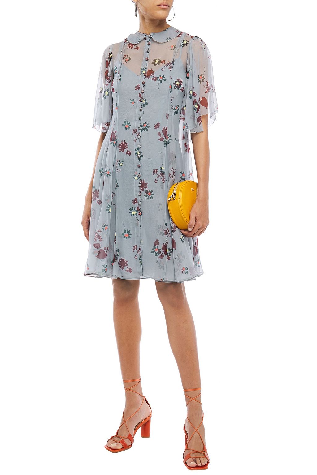 VALENTINO GARAVANI Fluted floral-print silk-voile dress