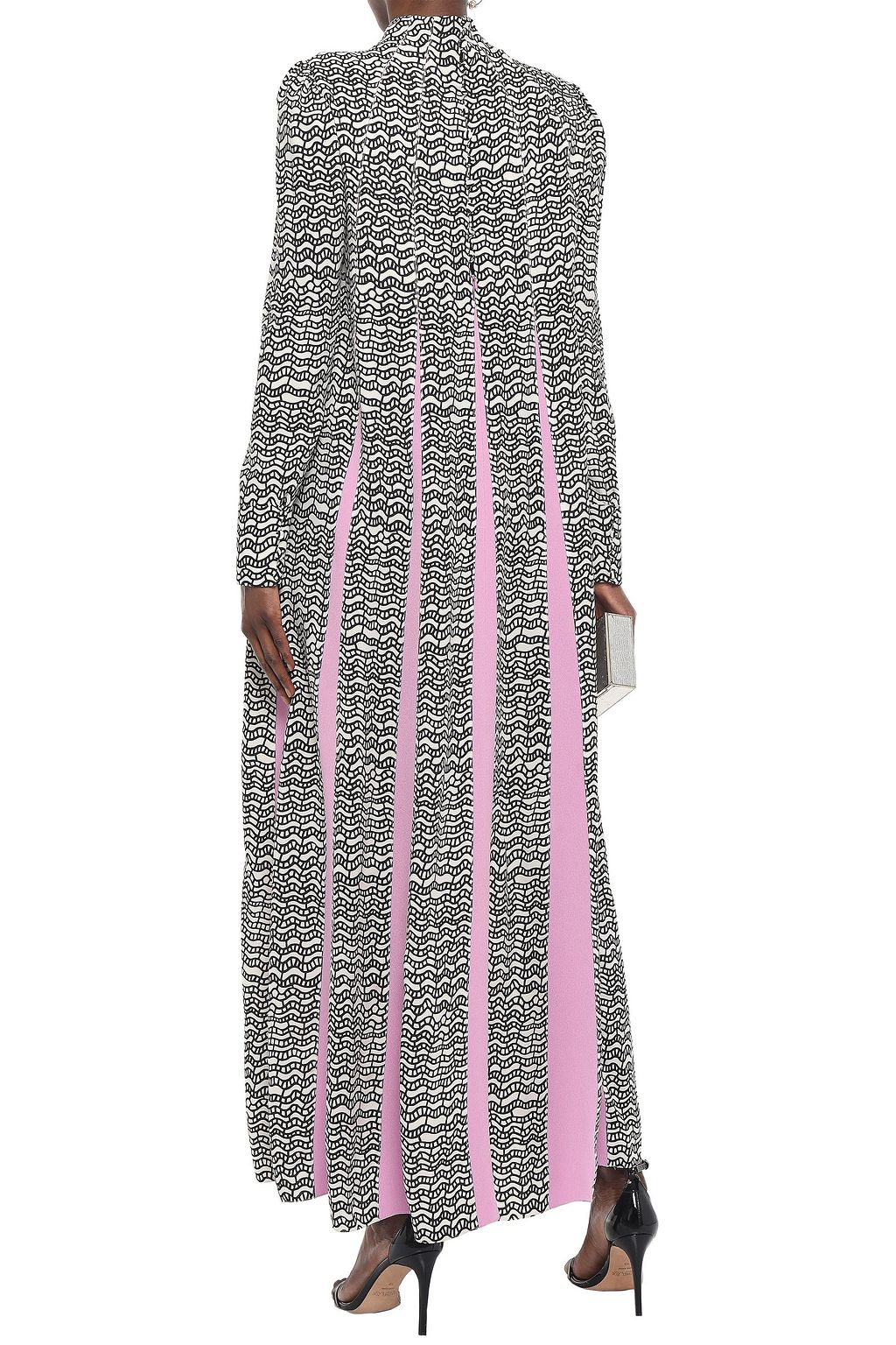 VALENTINO GARAVANI プリント パネルデザイン クレープ タートルネックロングドレス
