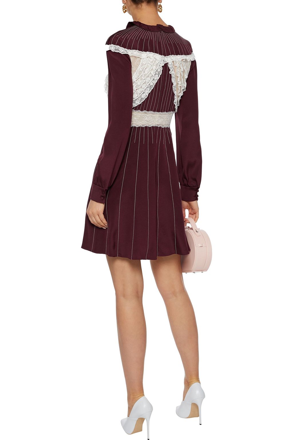 VALENTINO GARAVANI Velvet-trimmed Chantilly lace-paneled silk-jersey mini dress