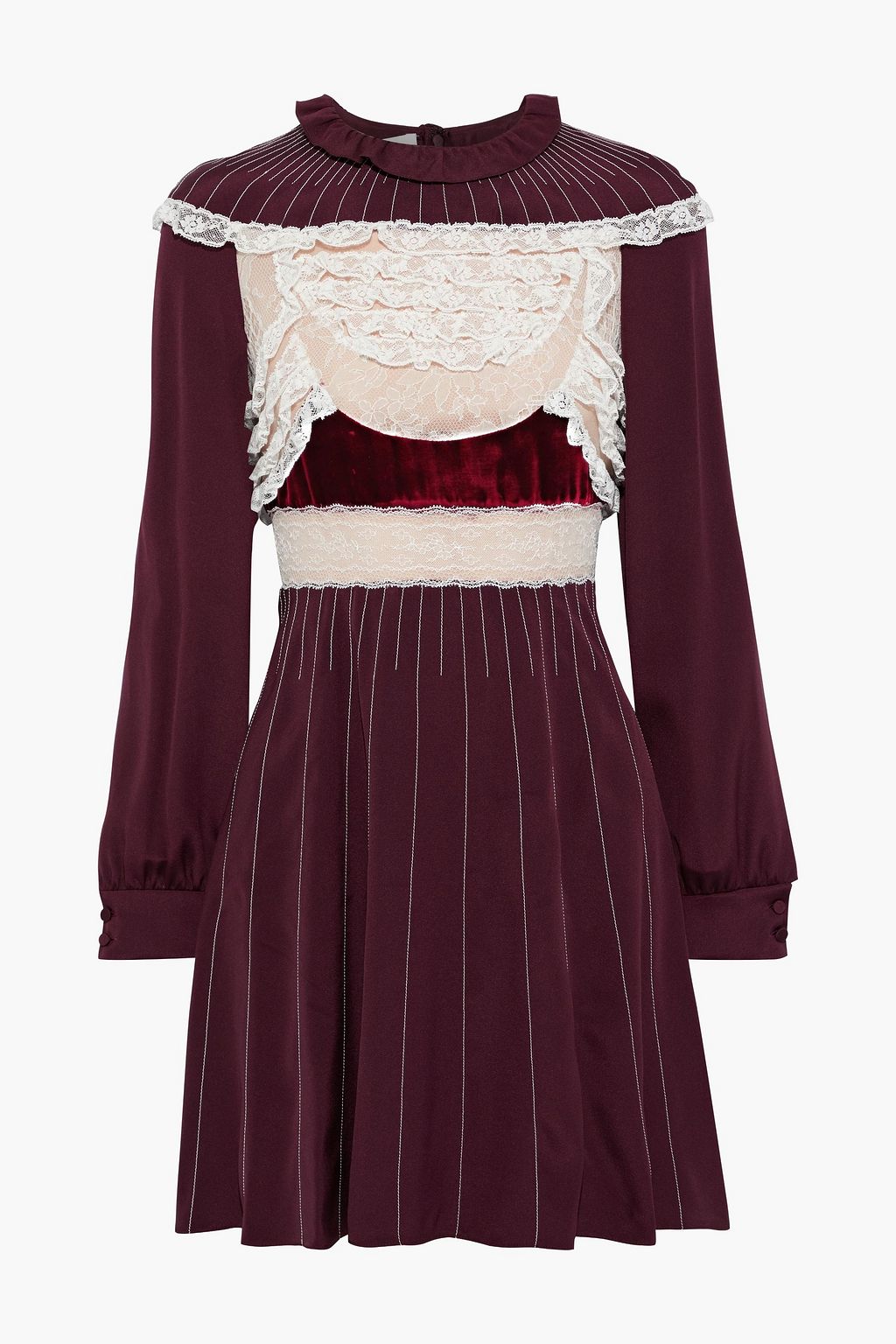 VALENTINO GARAVANI Velvet trimmed Chantilly lace paneled silk