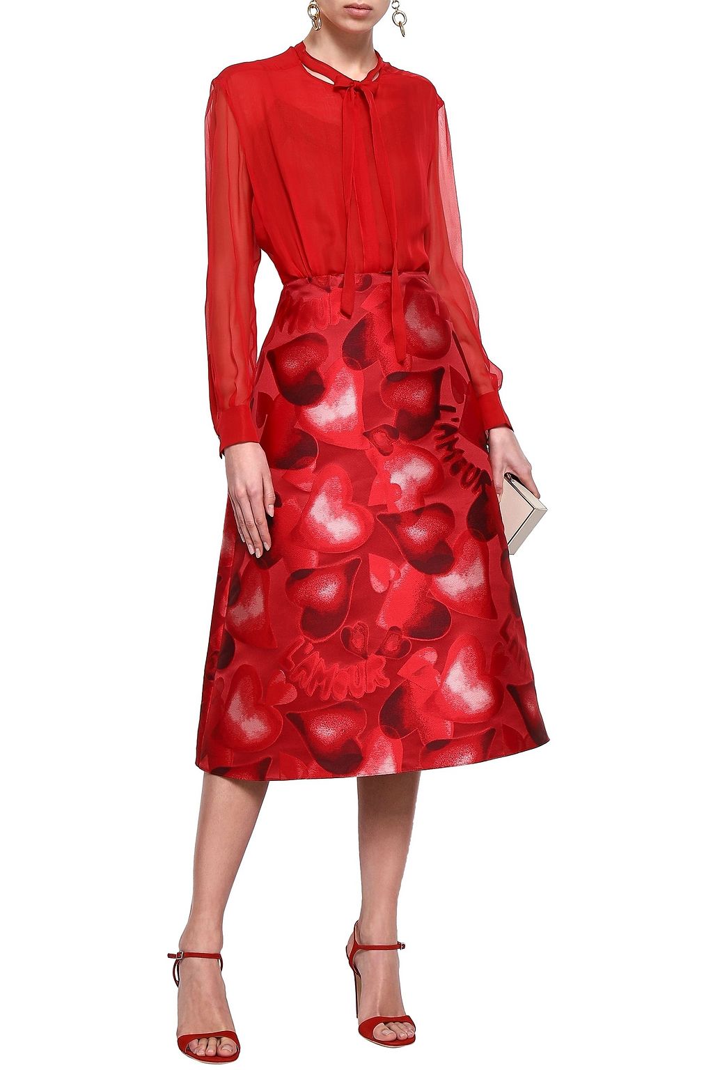 Red Flared jacquard midi skirt Sale up to 70 off THE