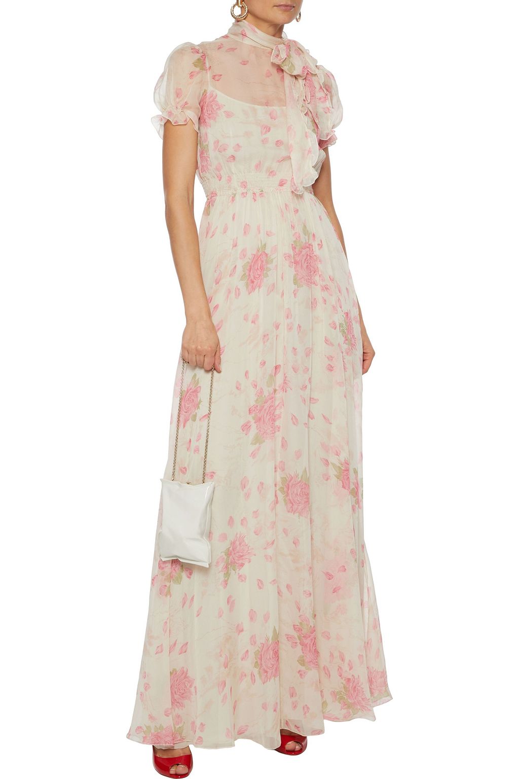 VALENTINO GARAVANI Pussy-bow floral-print silk-chiffon maxi dress