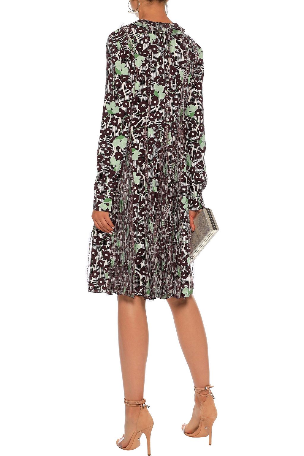 VALENTINO GARAVANI Embellished chiffon-paneled printed silk crepe de chine dress