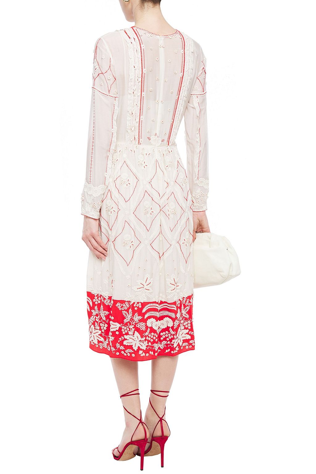 VALENTINO GARAVANI Embellished embroidered cotton and silk-blend midi dress