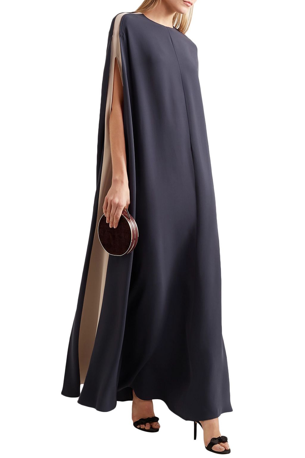 VALENTINO GARAVANI Cape-effect two-tone silk-blend crepe gown