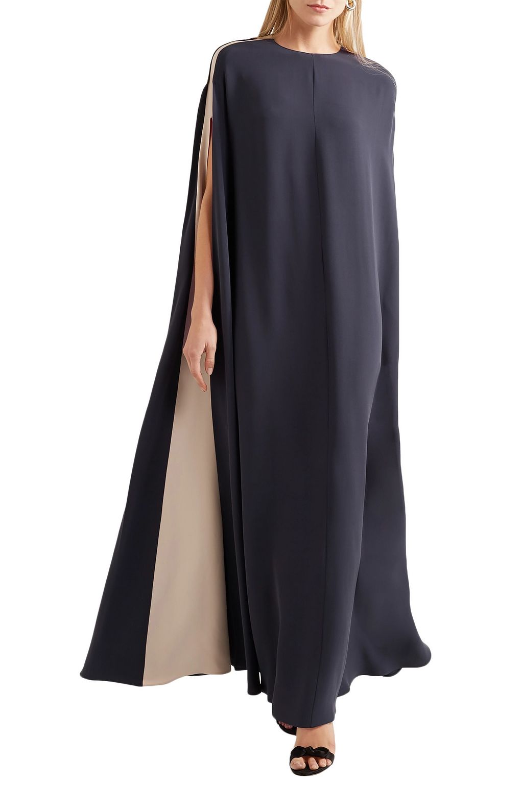 VALENTINO GARAVANI Cape-effect two-tone silk-blend crepe gown