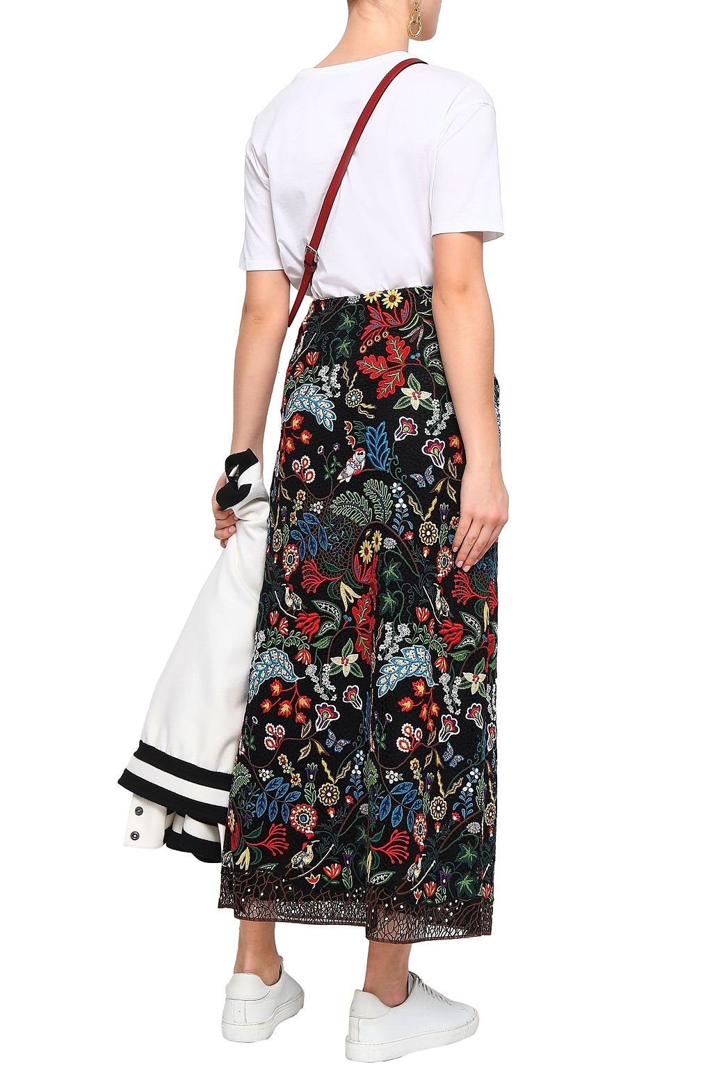 VALENTINO GARAVANI Embroidered cotton-blend macramé lace maxi skirt