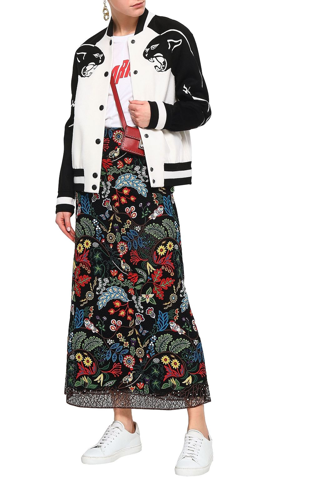 VALENTINO GARAVANI Embroidered cotton-blend macramé lace maxi skirt