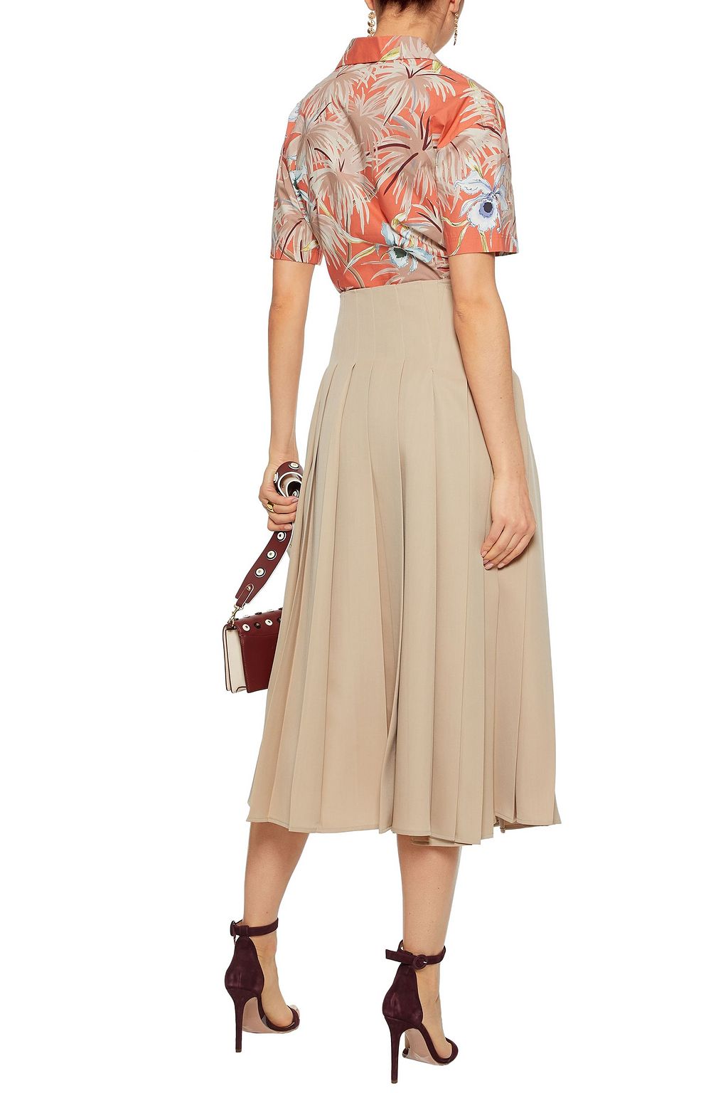 VALENTINO GARAVANI Embellished floral-print cotton-poplin shirt