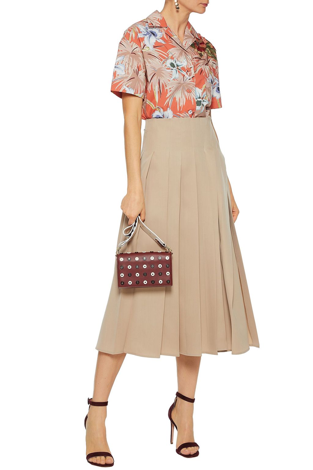 VALENTINO GARAVANI Embellished floral-print cotton-poplin shirt