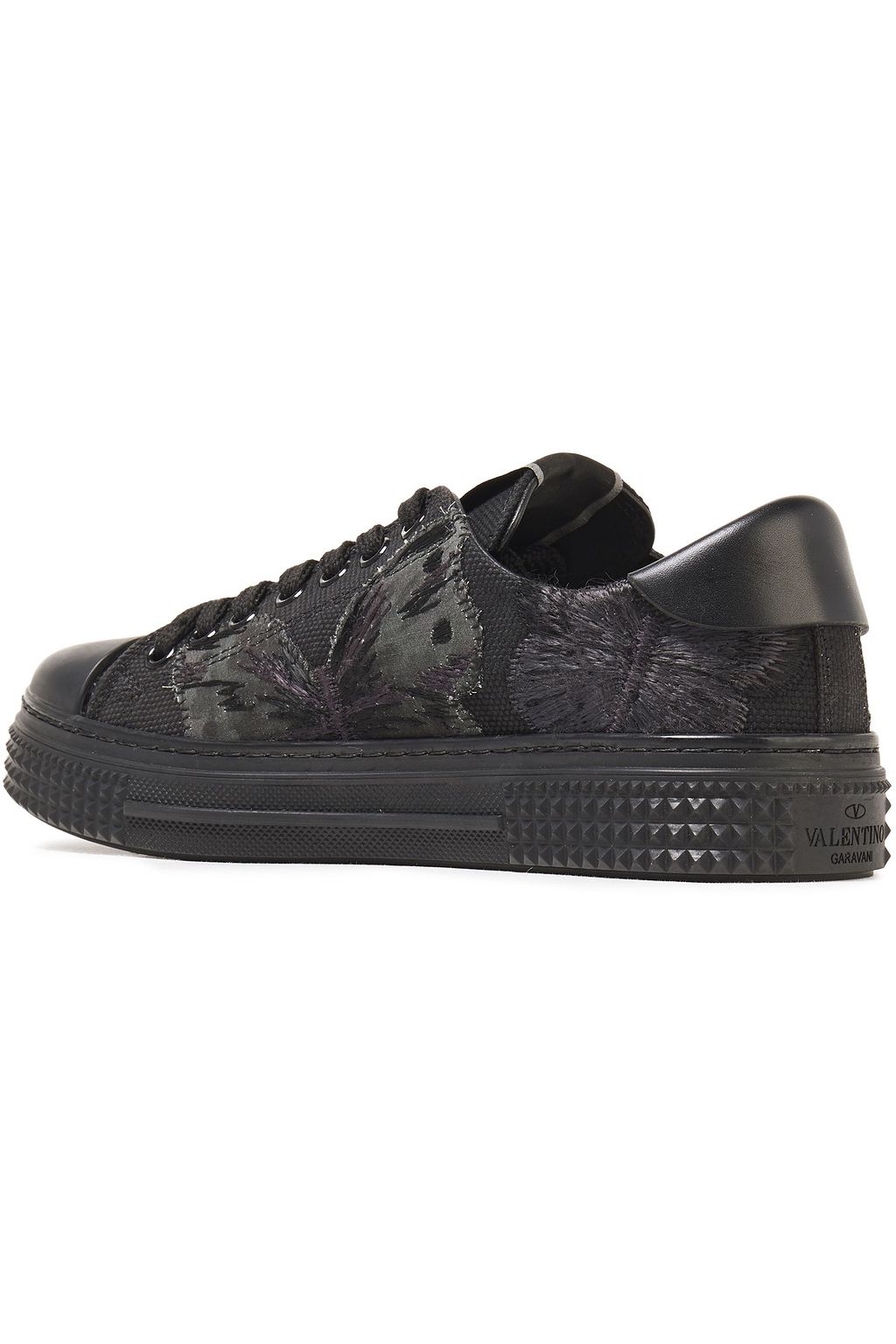 VALENTINO GARAVANI Camubutterfly leather-trimmed appliquéd canvas sneakers