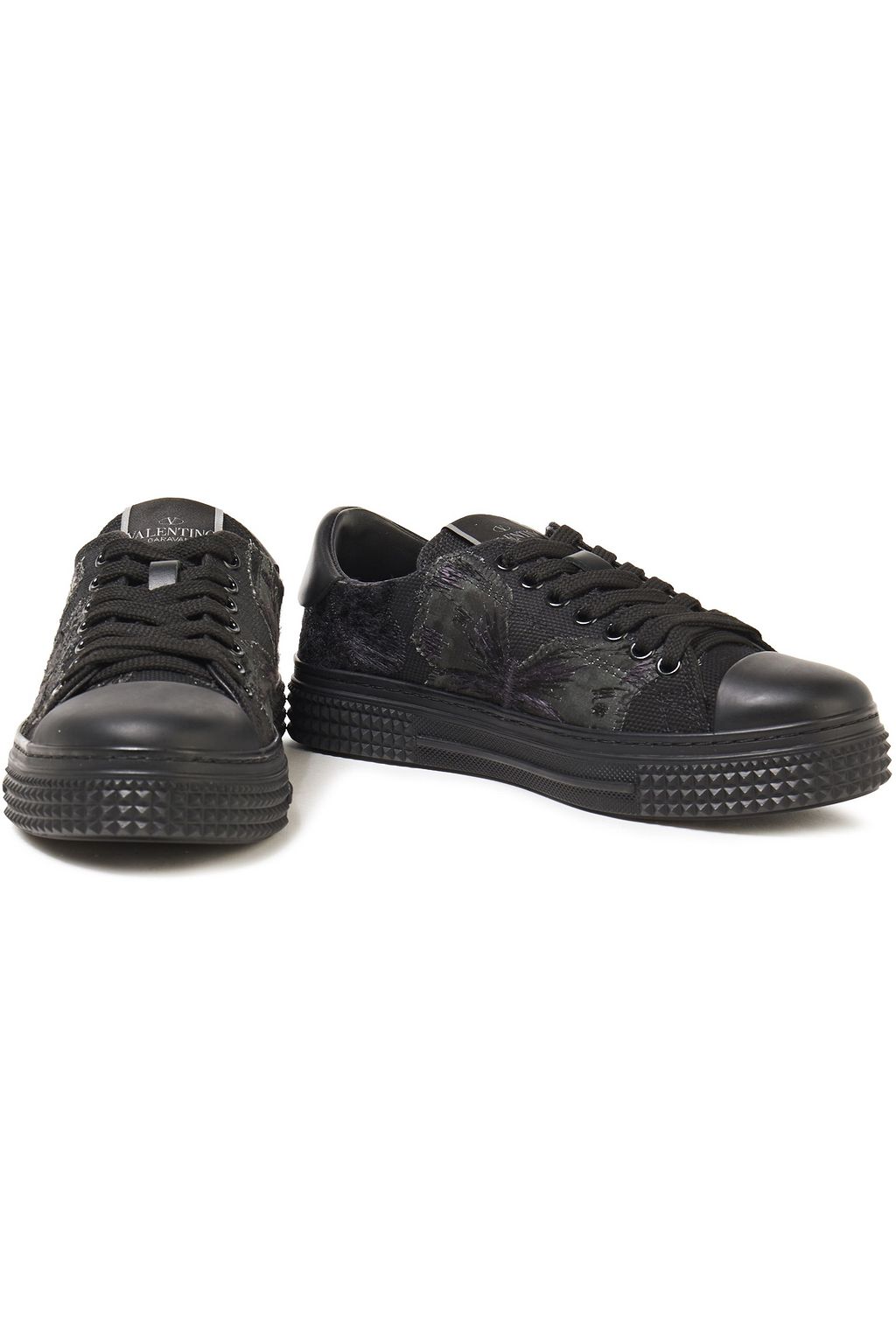 VALENTINO GARAVANI Camubutterfly leather-trimmed appliquéd canvas sneakers
