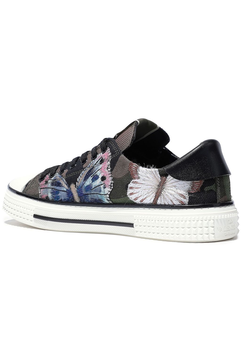 VALENTINO GARAVANI Camu Butterfly leather-trimmed embroidered printed canvas sneakers