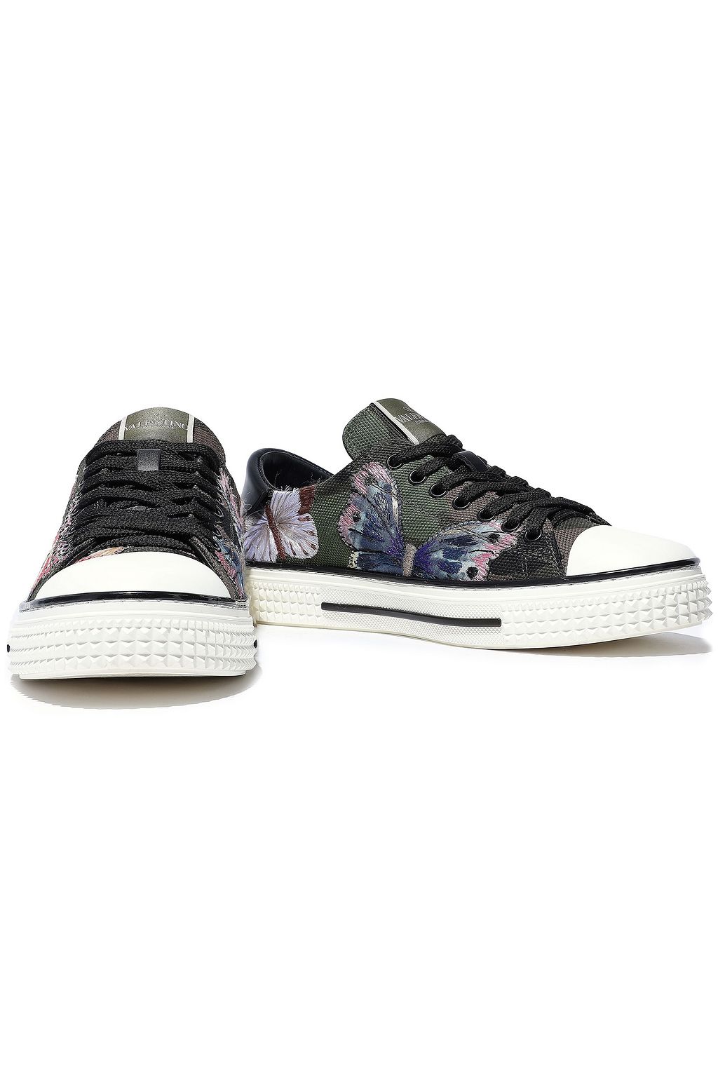 VALENTINO GARAVANI Camu Butterfly leather-trimmed embroidered printed canvas sneakers
