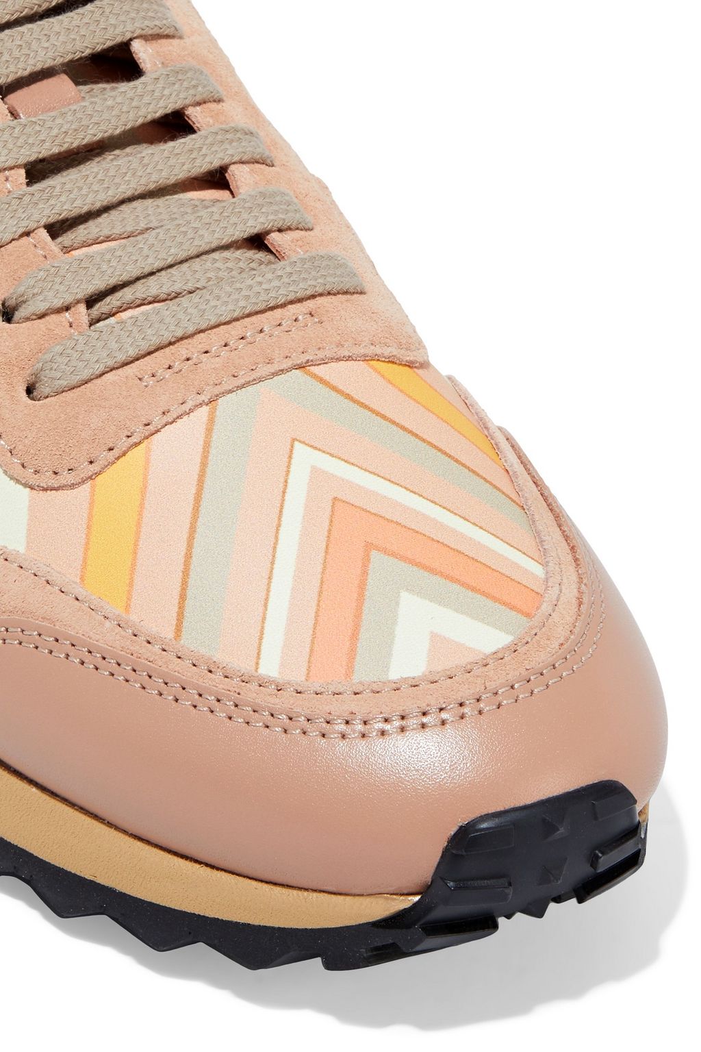 VALENTINO GARAVANI Rockstud printed suede and leather sneakers