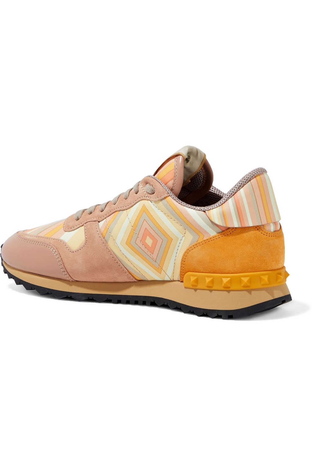 VALENTINO GARAVANI Rockstud printed suede and leather sneakers