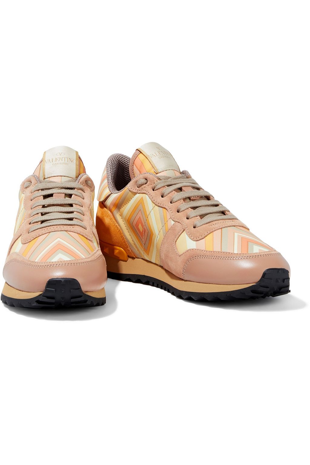 VALENTINO GARAVANI Rockstud printed suede and leather sneakers